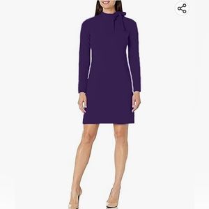 Gorgeous Purple CALVIN KLEIN Long Sleeve Mock Neck Bow Sheath Dress - Size 8